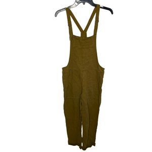 Aerie Mustard Brown Gold Linen Werk & Play Twill Overalls